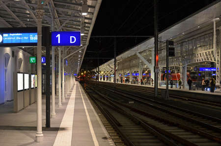 Salzburg Central Station at night, Austria, Europeのeditorial素材