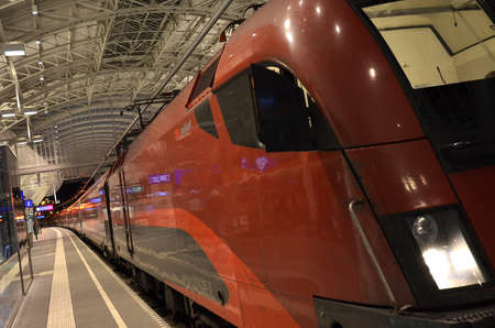 Salzburg Central Station at night, Austria, Europeのeditorial素材