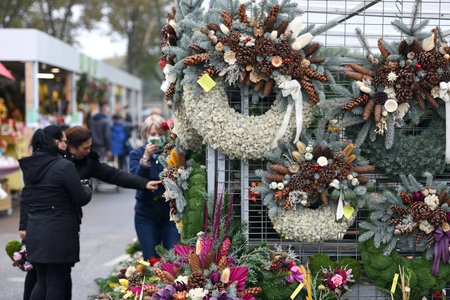 Sale of flower bouquets for graves at the Vienna Central Cemetery; Austria; Europeのeditorial素材
