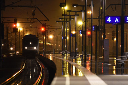 Salzburg Central Station at night, Austria, Europeのeditorial素材