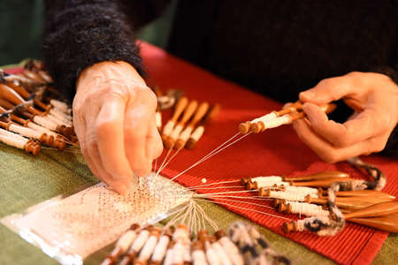 The old craft technique of lace making in Austriaの写真素材