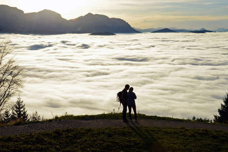 Sea of fog on the GrÃ¼nberg near Gmunden, Austria, Europeのeditorial素材