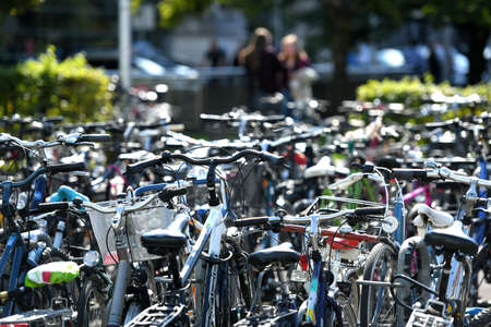 Bicycle parking lot at the main train station in Linz, Austria, Europeのeditorial素材