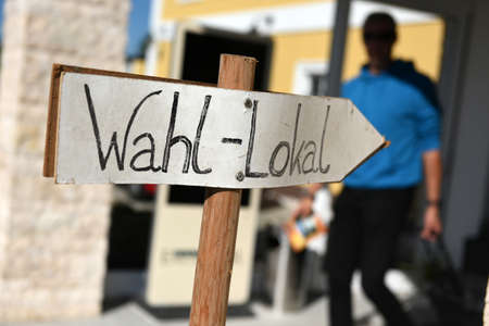 Sign polling station in Upper Austria, Austriaのeditorial素材