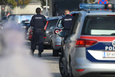Police control in Wels, Upper Austria, Austria, Europeのeditorial素材