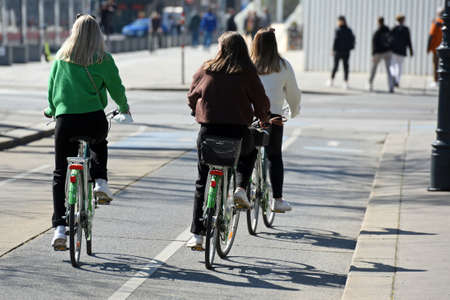 Cyclists from behind in Vienna, Austria, Europe