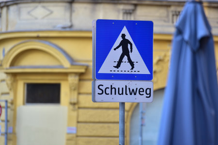 Way to school sign on a street in Vienna, Austriaのeditorial素材