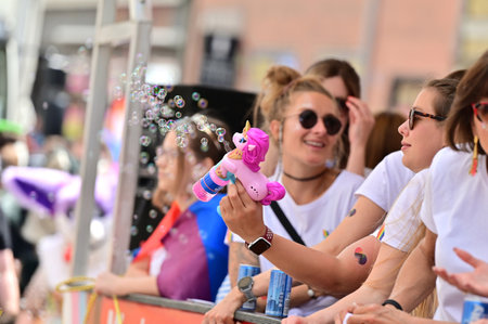 The CSD parade in Munich - a political demonstration and colorful parade that takes place every year. She advocates for equal rights for gays and lesbians.のeditorial素材