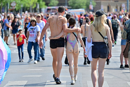 Rainbow parade Vienna Pride in Vienna, June 17, 2023 - 300,000 people on their feetのeditorial素材
