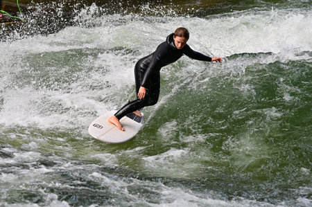 The Eisbachwelle is an artificial standing wave in the Eisbach of the English Garden that is ideal...