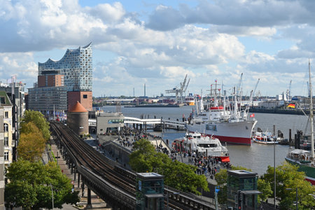 Impression of the old port of Hamburg on the Elbe, Germanyのeditorial素材