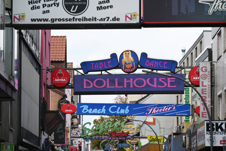 The famous entertainment district Reeperbahn in the Sankt Pauli district in Hamburg, Germany