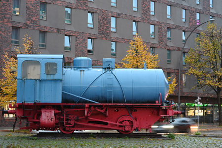 An old locomotive in front of the Museum of Work in Hamburg, Germany