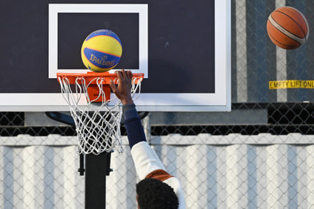 Streetball game at the exhibition center in the port city of Hamburg, Germany