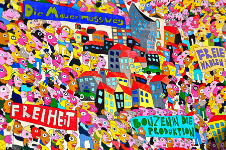 Mural on a fire wall in Leipzig, created by Michael Fischer-Art in 2009 for the 20th anniversary of the peaceful revolution in the GDR, Leipzigのeditorial素材