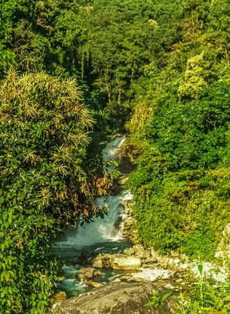 Shot of a beautiful landscape with small valley in the mountainsの写真素材