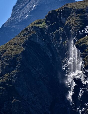 Perfect View of Waterfall in High Mountain Nepal. Beauty of Earth.の写真素材