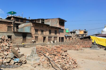 The earthquake that struck Nepal in 2015 has devastated many of the country's historic structures and some of its residential buildings.の写真素材