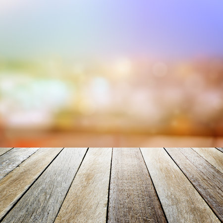 Perspective wood and bokeh light background, product display templateの写真素材