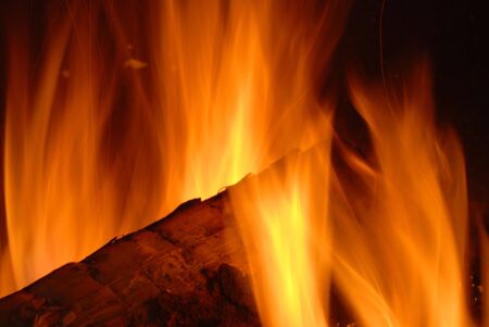 Burning wood with beautiful flames in a fireplace. 