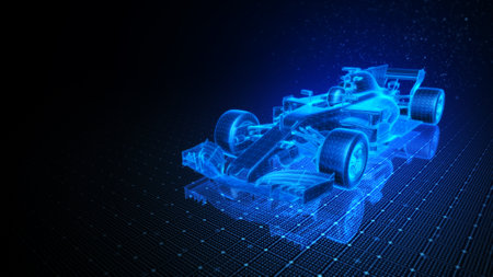 3D Wireframe Illustration of Car With Blue Background.