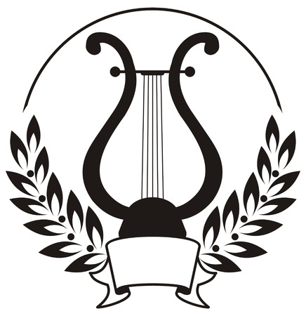 Lyre, framed by a laurel wreath.のイラスト素材