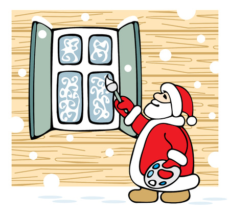 Santa draws patterns on the window.のイラスト素材
