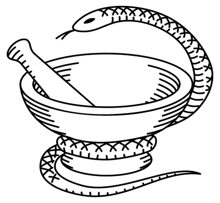 Pharmaceutical mortar, pestle and a snake. のイラスト素材