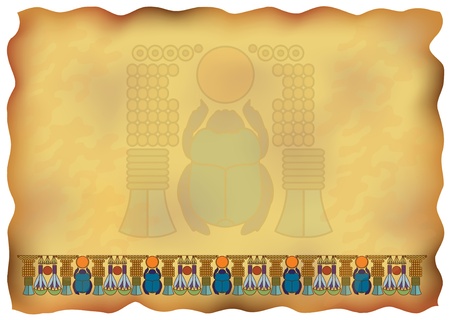 Egyptian papyrus with ornaments and scarab illustration.のイラスト素材