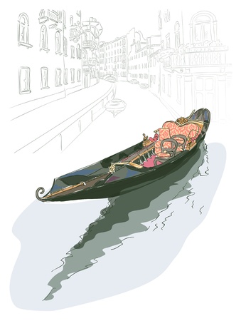 Gondola. Watercolor style. Vector illustration.