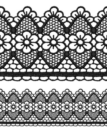 Black openwork lace seamless border. Realistic vector illustration.のイラスト素材