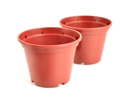 Empty flower pots. Isolated on white background.の写真素材