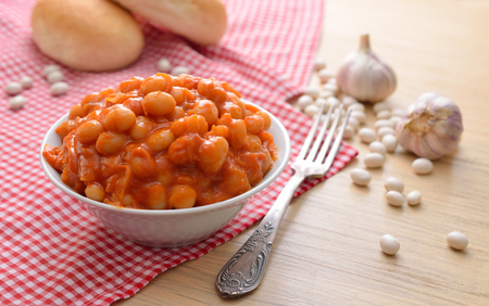 Baked beans with tomatoes and garlikの写真素材