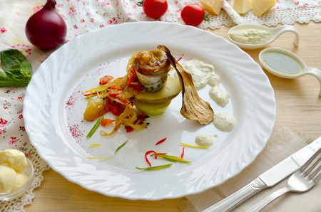 Mackerel with vegetablesの写真素材