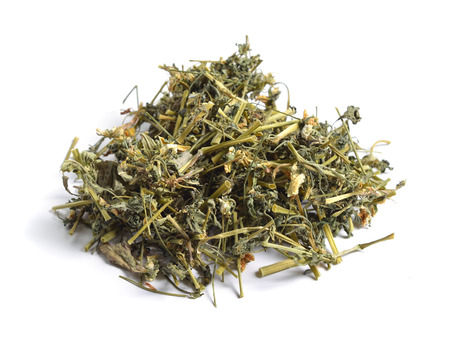 Dried medicinal herbs raw materials isolated on white. Viola tricolor.の写真素材