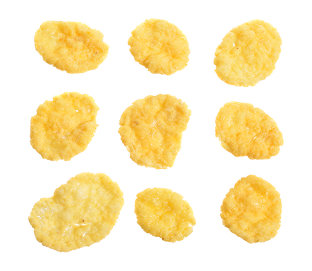 Corn flakes. Isolated set on white backgroundの写真素材
