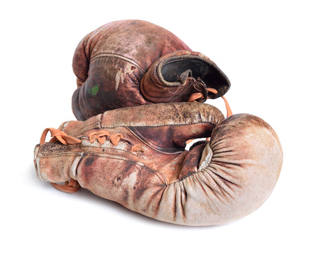Vintage boxing gloves isolated on white background.の写真素材