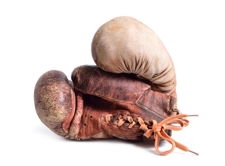 Vintage boxing gloves isolated on white background.の写真素材