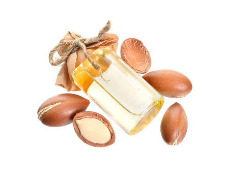 Argan seed oil. Isolated on white background.の写真素材