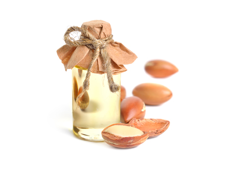Argan seed oil. Isolated on white background.の写真素材