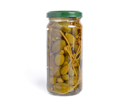 Pickled caper berries isolated on white background.の写真素材