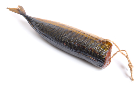 Smoked Scomber fish isolated on white backgroundの写真素材