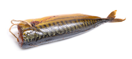 Smoked Scomber fish isolated on white backgroundの写真素材