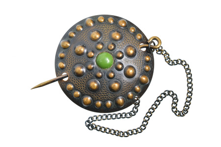 Vintage Brooch with stone isolated on white background.の写真素材