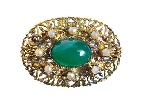 Vintage Brooch with stone isolated on white background.の写真素材