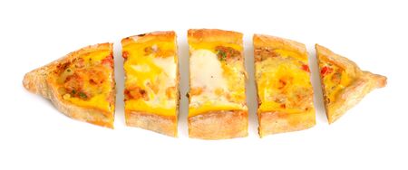 Traditional Tortilla Pide with meat and egg. Isolated on white background.の写真素材