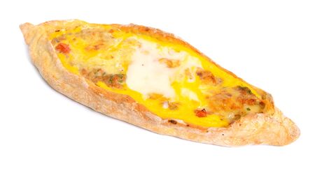 Traditional Tortilla Pide with meat and egg. Isolated on white background.の写真素材