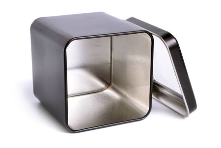 Black metal box with a transparent lid isolated on whiteの写真素材