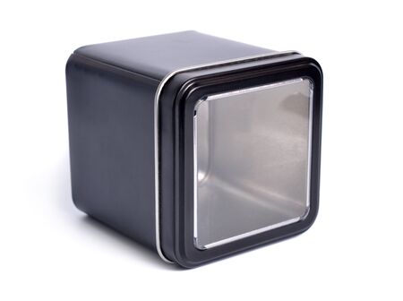 Black metal box with a transparent lid isolated on whiteの写真素材