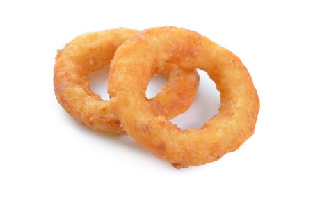 Fried onion rings. Isolated on white background.の写真素材